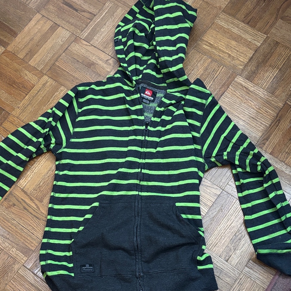 Quiksilver Navy and Green Striped Kids Hoodie